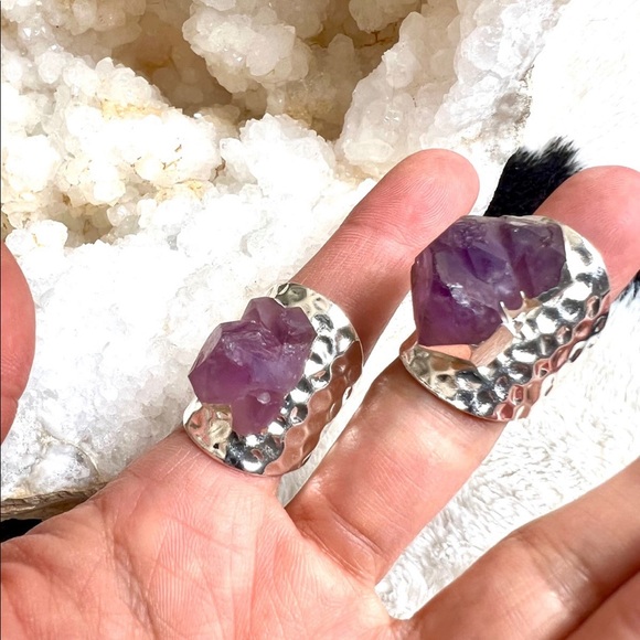 Gold Plated Amethyst Cluster Cuff Ring - Picture 8 of 9